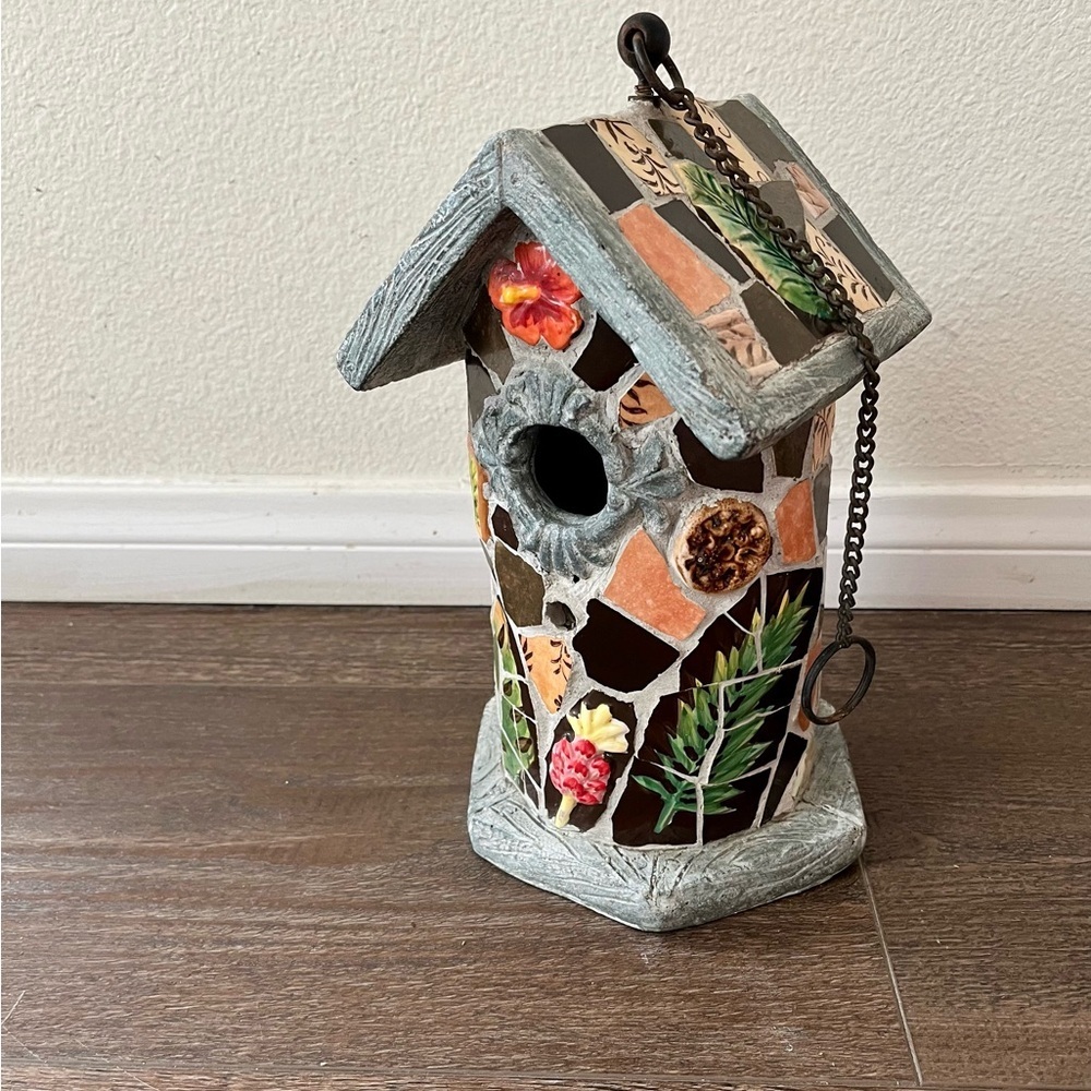 Mosaic Birdhouse with Floral Design - Picture 1 of 11